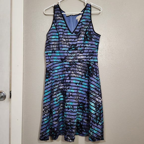 LOFT Dresses & Skirts - Ann Taylor Loft Dress 10 Floral Striped Cotton With Liner A-Line Sleeveless Tank